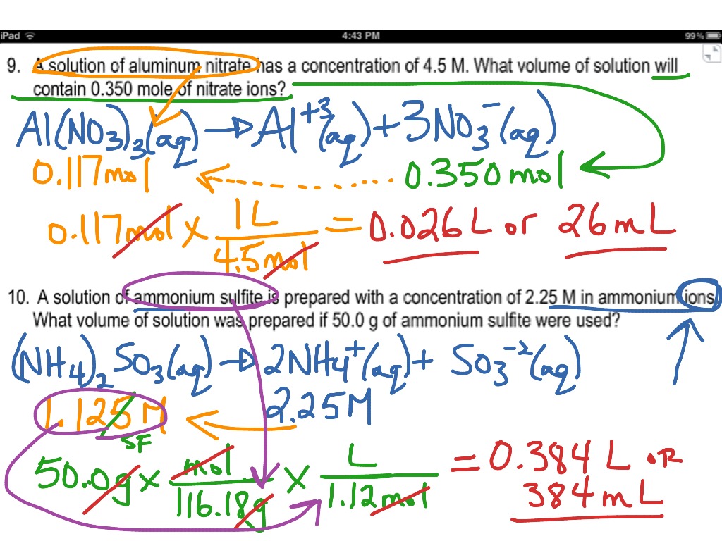 Answer key (video) for worksheet 5.1 (molarity) | Science ...