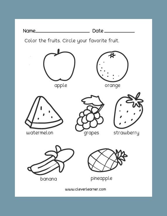 Preschool science worksheets on Healthy Foods