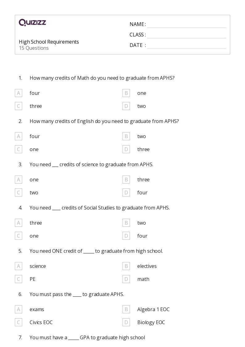 science worksheet high school