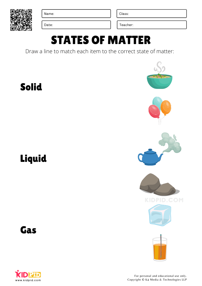 States of Matter Science Worksheets for Kids - Kidpid