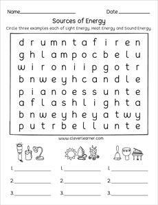 Sources of energy printables and worksheets for first grade and ...