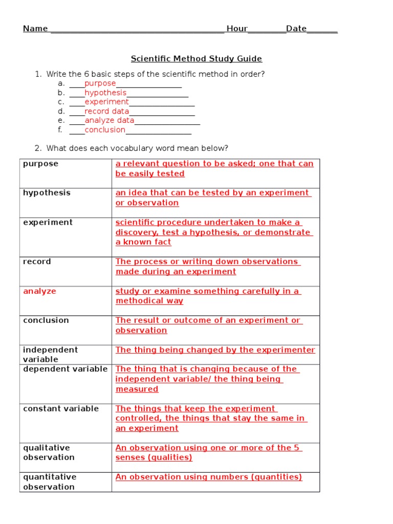 Scientific Method Review Guide Answer Key - Scientific Method ...