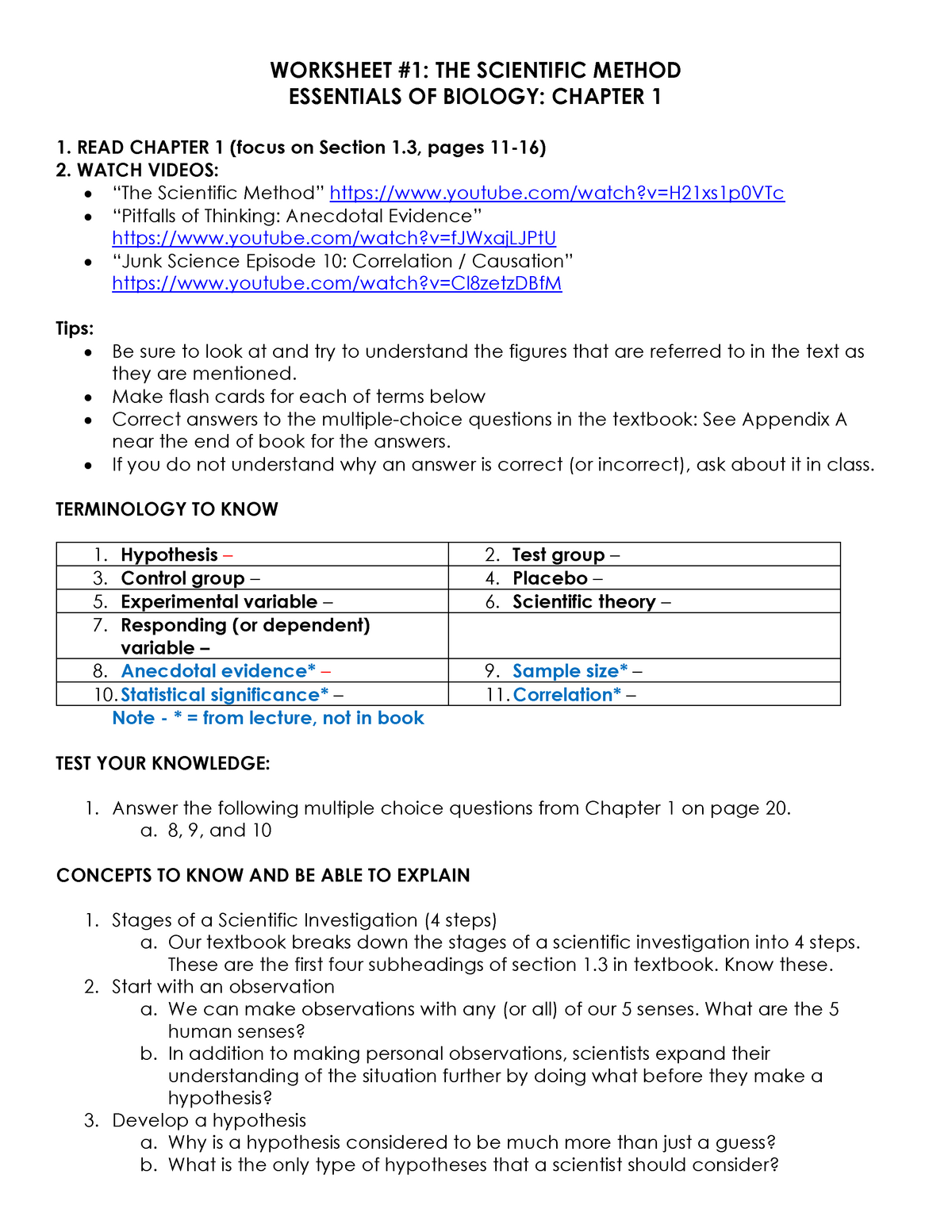scientific method unit questions worksheet answers