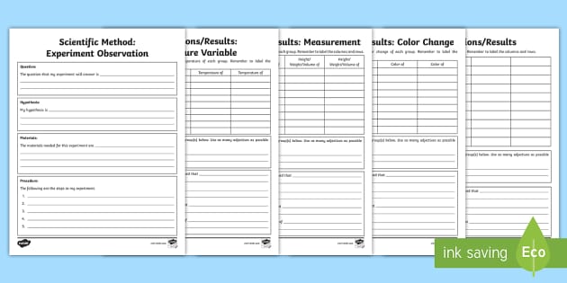 Scientific Method: Experiment Observation Writing Templates for ...