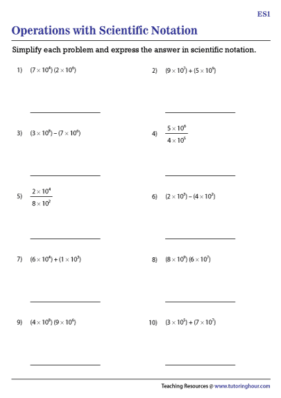 Operations with Scientific Notation Worksheets