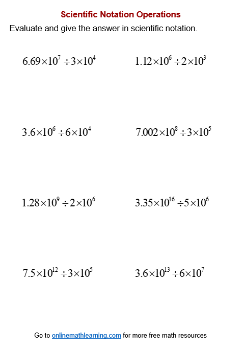 Divide Scientific Notation Worksheets (printable, online, answers ...