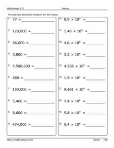 Pre-Algebra Worksheets, Scientific Notation