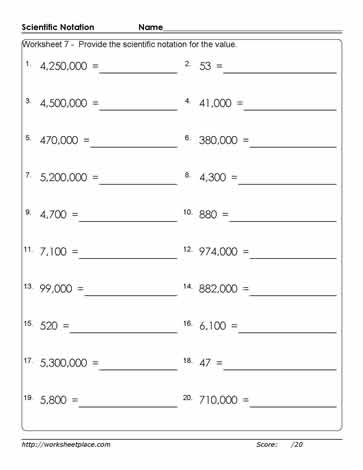 Value to Scientific Notation-7 Worksheets