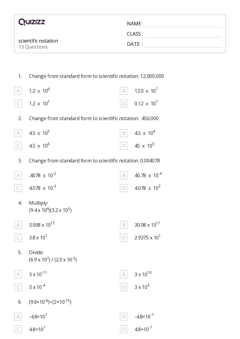 50+ Scientific Notation worksheets for 1st Class on Quizizz | Free ...