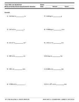 Worksheet: Measurements - Conversions - Scientific Notation ...