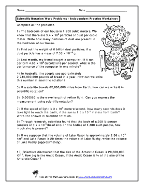 Scientific Notation Word Problems Independent Practice Worksheet ...