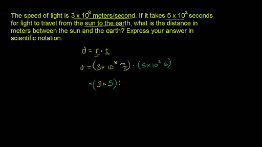Scientific notation word problem: speed of light