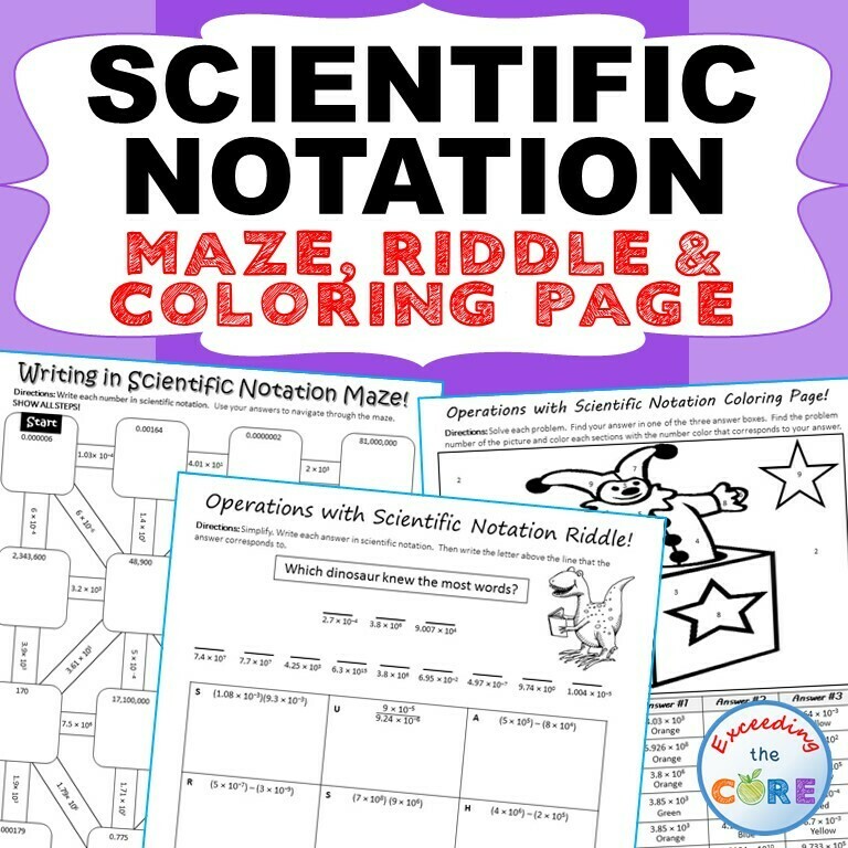 SCIENTIFIC NOTATION Maze, Riddle, &  Color by Number (Fun MATH ...