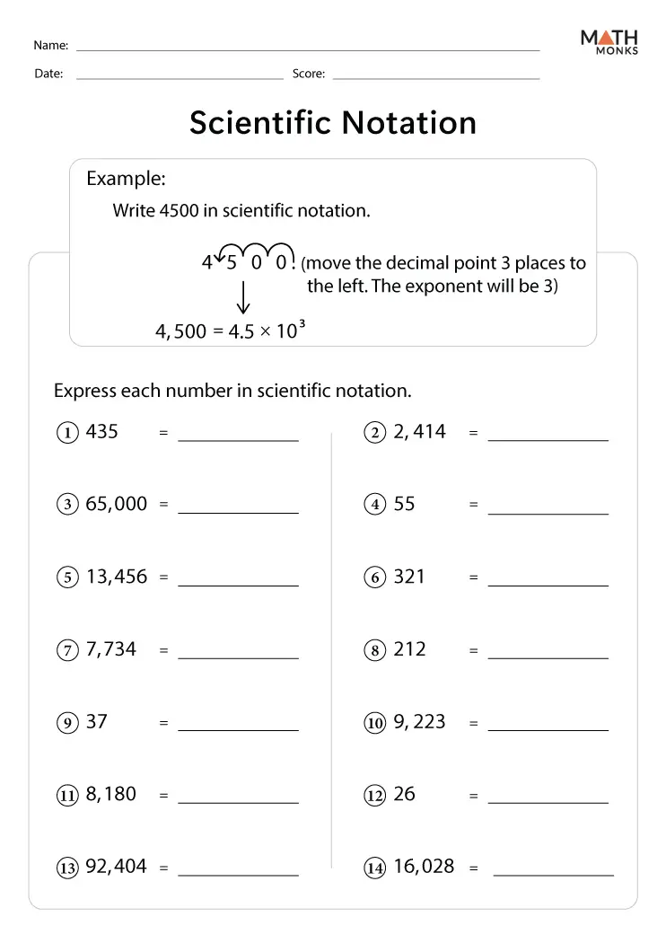 Scientific Notation Worksheets - Math Monks