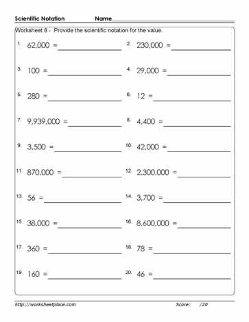 Value to Scientific Notation-8 Worksheets