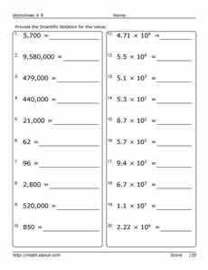 scientific notation worksheet 8th grade