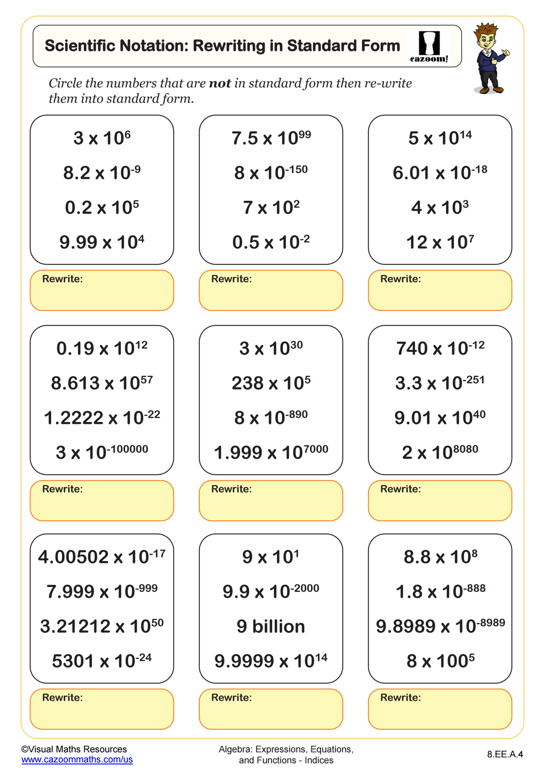 Scientific Notation: Rewriting in Standard Form Worksheet | PDF ...