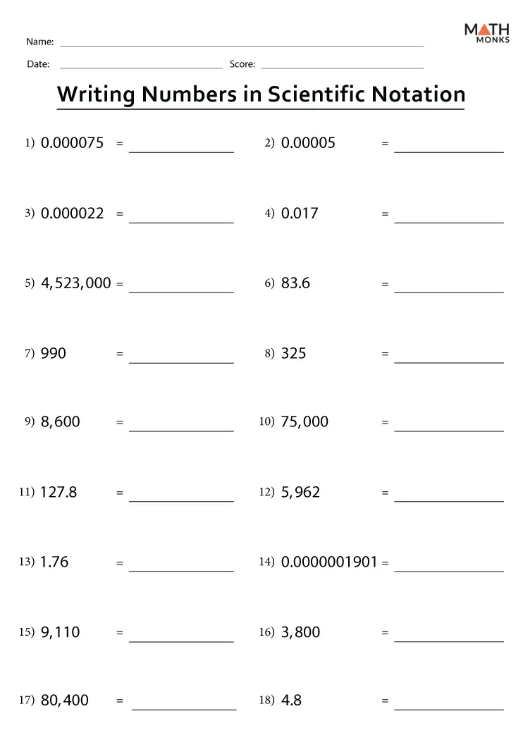 Scientific Notation Worksheets - Math Monks