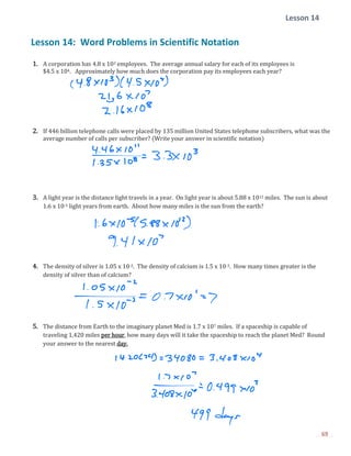 E.1 lesson 14 word problems with scientific notation | PDF