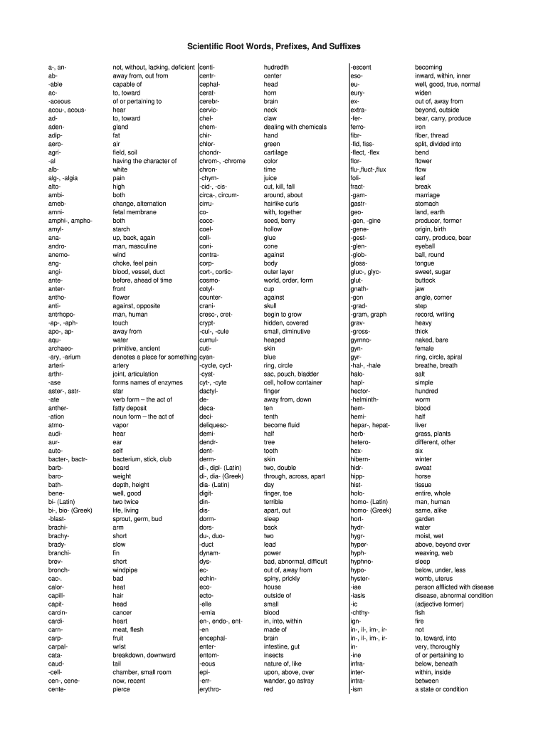 Science prefixes and suffixes worksheet pdf: Fill out &  sign ...