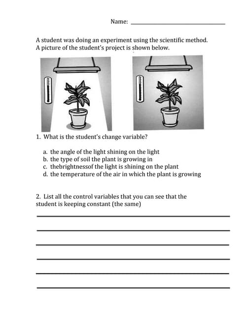 Scientific method variables (worksheet) | PDF