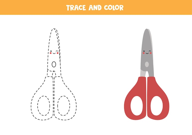 Premium Vector | Trace and color cute kawaii scissors. Worksheet ...