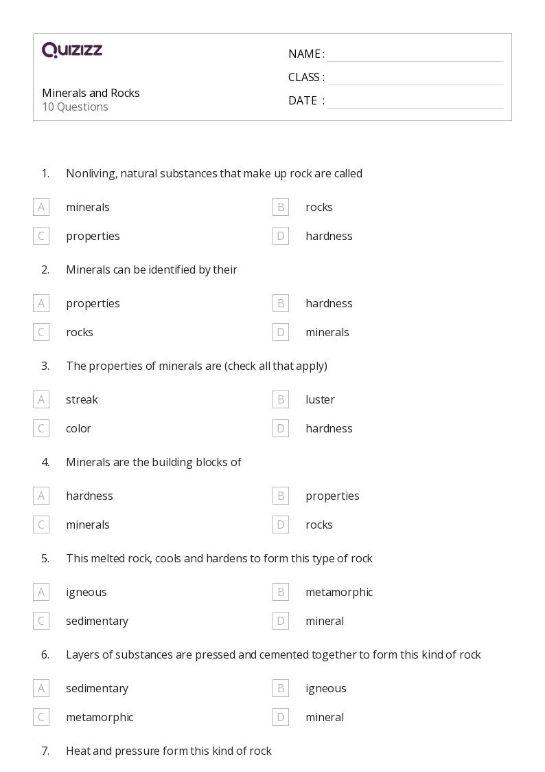 50+ minerals and rocks worksheets for 4th Grade on Quizizz | Free ...