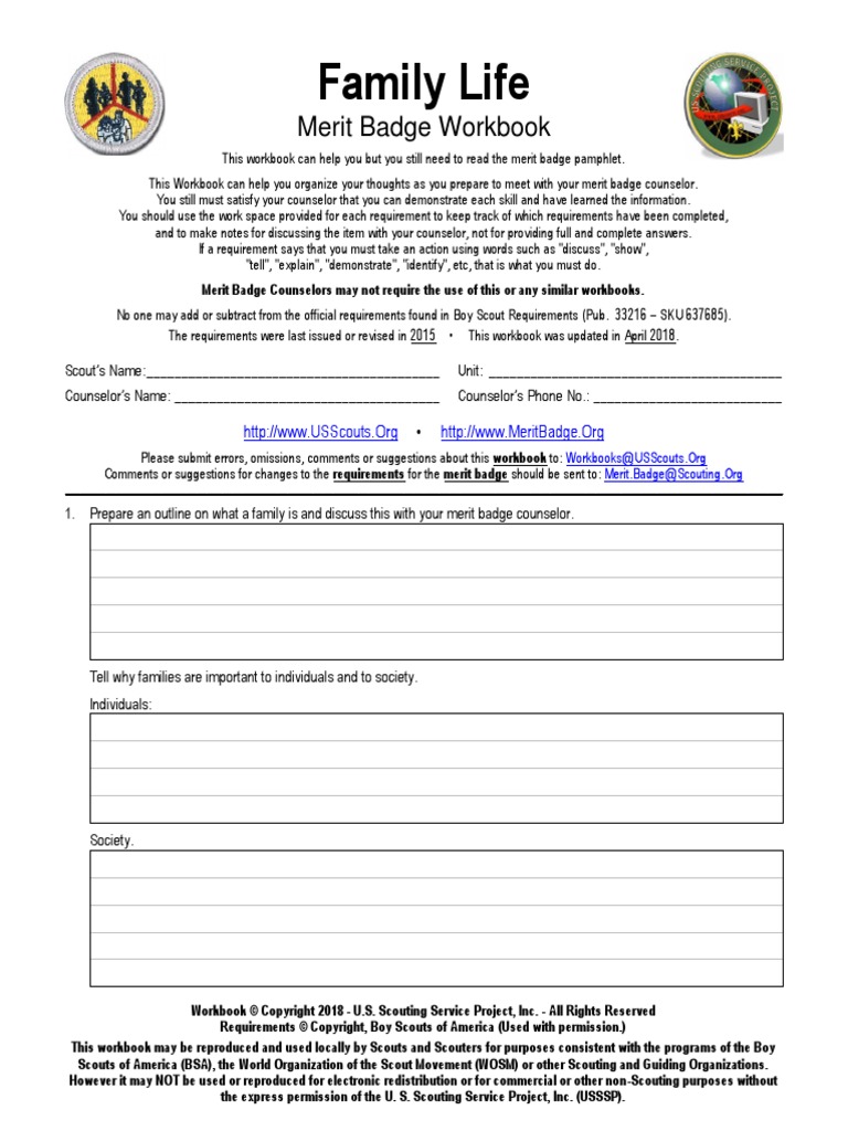 Family Life: Merit Badge Workbook | PDF | Scouting | Boy Scouts Of ...