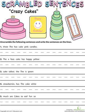 Scrambled Sentences: Crazy Cakes | Worksheet 