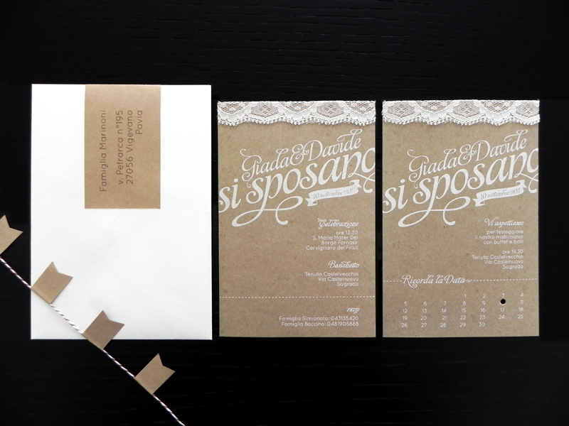 Giada + Davides Kraft Paper and Lace Wedding Invitations