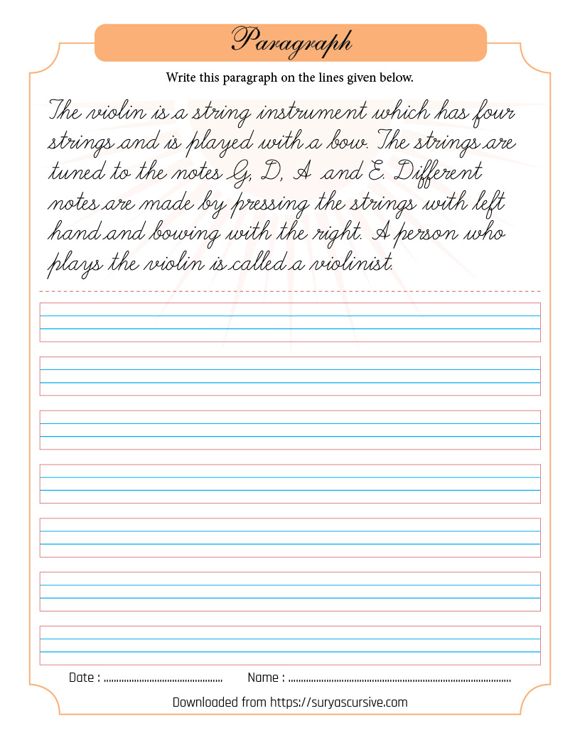 Free Cursive Writing Paragraph Worksheets (PDF) - SuryasCursive.com