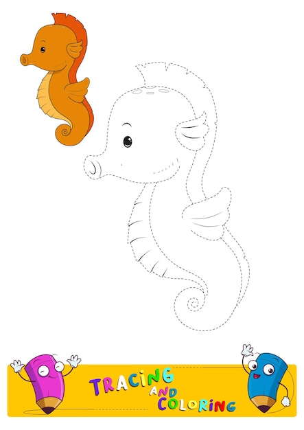 Premium Vector | Seahorse trace lines drawing and coloring pratice ...