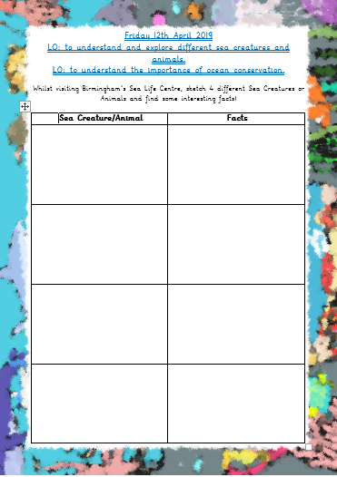 sealife worksheet