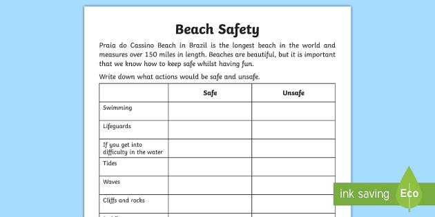 Beach Safety Worksheet / Worksheet (Lehrer gemacht) - Twinkl