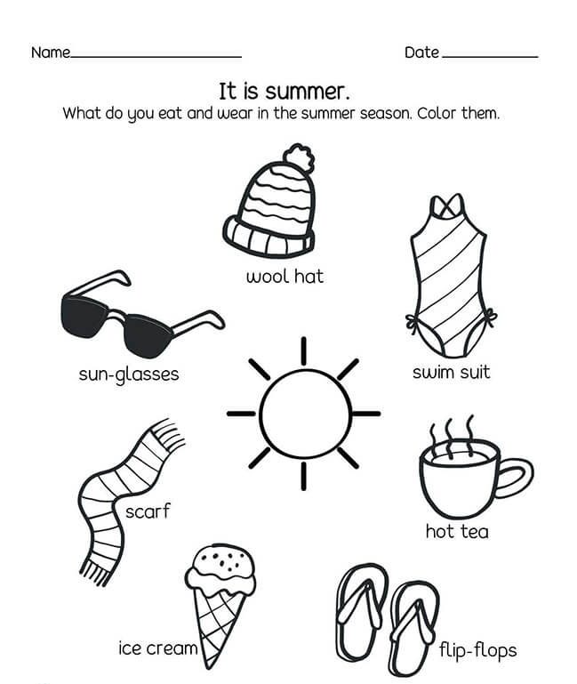 season worksheet kindergarten