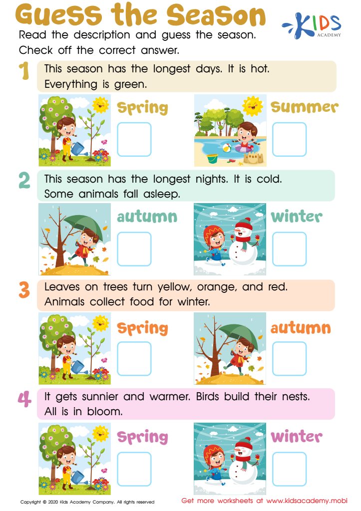 Free Guess the Season Worksheet worksheet for Kids