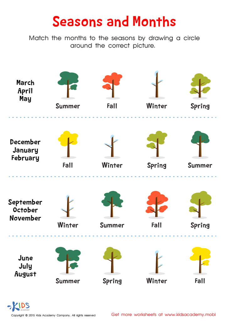 Seasons and Months Worksheet: Free Printout for Kids