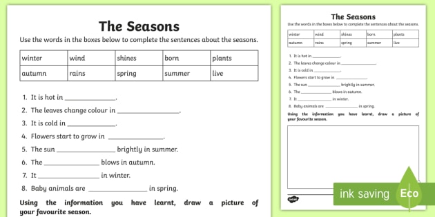 The Seasons Cloze Worksheet / Worksheet (Lehrer gemacht)