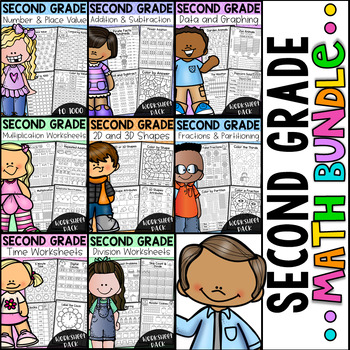 Second Grade Math Worksheets- BUNDLE - Addition, Subtraction, Fractions &   More!