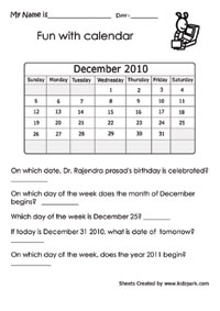 Teach How Many Days Are There In A Week,Calendar 2010 Worksheets ...