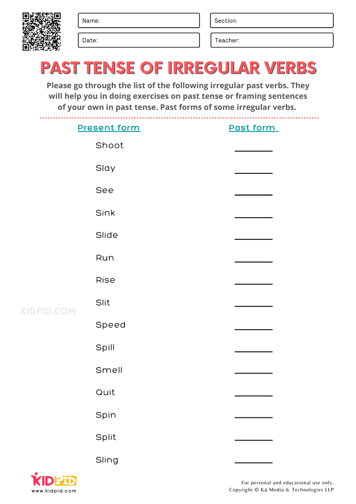 Past Tense of Irregular Verbs Printable Worksheets for Grade 2 ...