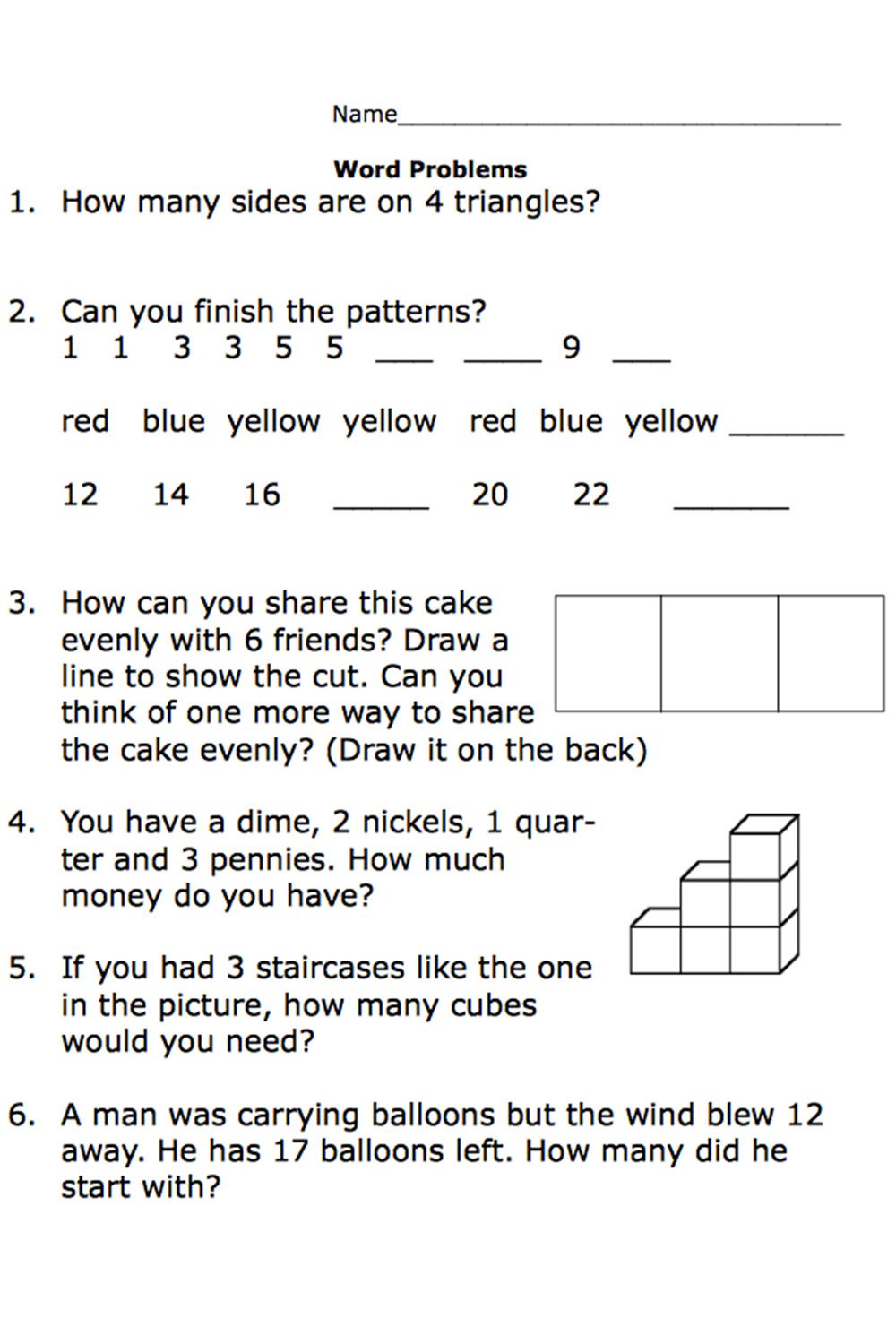 Printable Second-Grade Math Word Problem Worksheets