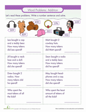 Word Problems Addition | Worksheet 
