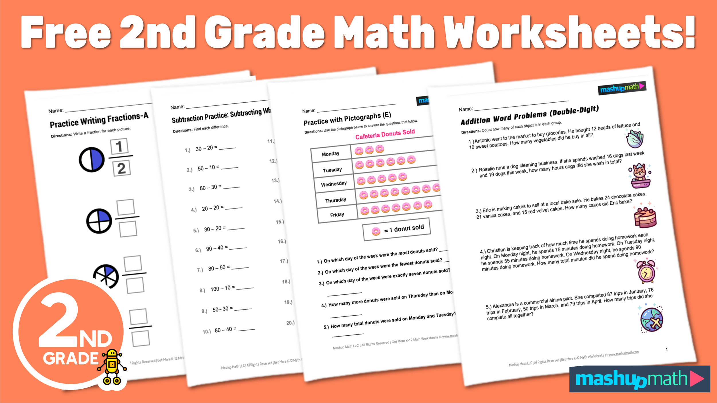 Free 2nd Grade Math Worksheets—Printable w/ Answers — Mashup Math