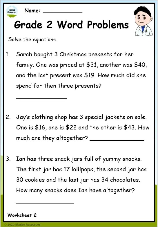 Grade 2 Word Problems | Free Printables | English Worksheets