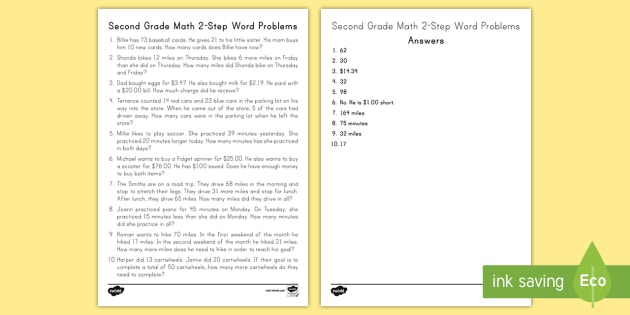 Two-Step Word Problems for Second Grade  