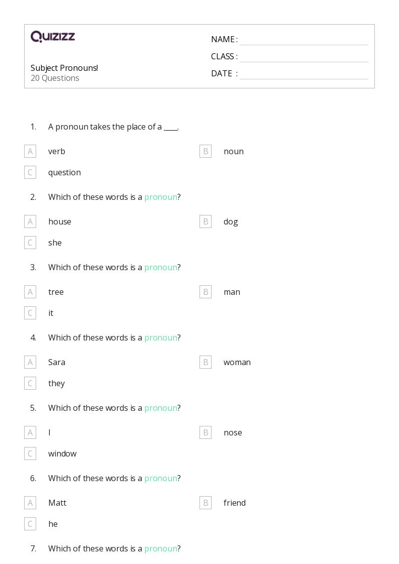 second grade pronouns worksheet
