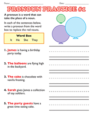 second grade pronouns worksheet