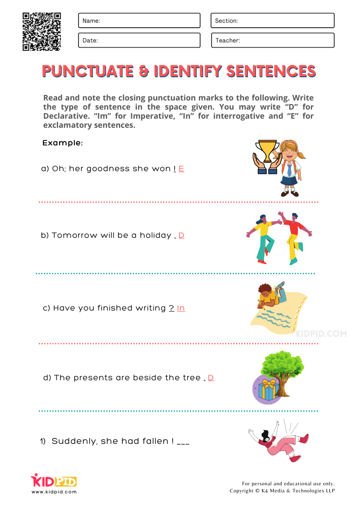 Punctuate &  Identify Sentences Free Printable Worksheets for Grade ...