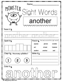 Sight Words Worksheet 2nd grade - Set 1 - Frys 200 (Monster)
